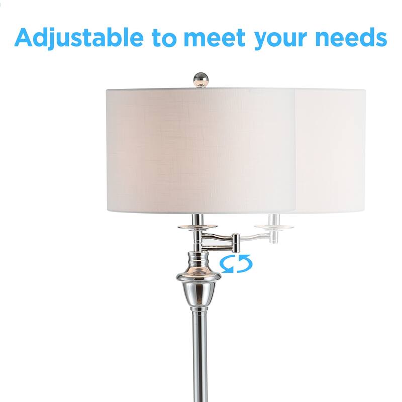 Luce 60" Metal/Glass LED Side Table and Floor Lamp, Chrome by JONATHAN Y - 60" H x 16" W x 16" D