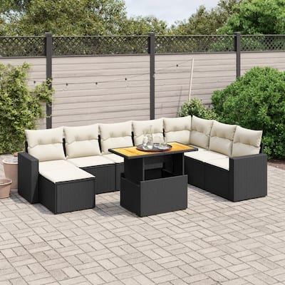 vidaXL Patio Sofa Set with Cushions Outdoor Furniture 9 Piece Poly Rattan - 21.7 x 39.4 x 28.7