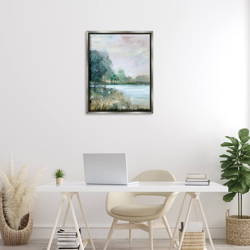 Stupell Serene Riverside View Framed Floater Canvas Wall Art Design By Sally Swatland