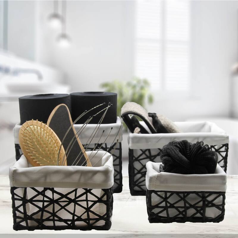 Paper Rope/ Linen Storage Baskets (Set of 4) - 8.4"L x 7.4"W x 6"H