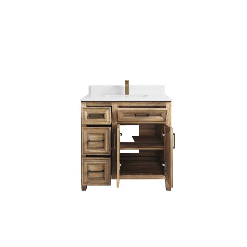 Willow Collections 36 in. W x 22 in. D Santa Monica Teak Bathroom Vanity Center with Countertop