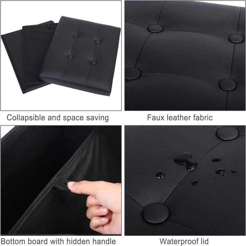 Black Foot Rest Ottoman Faux Leather