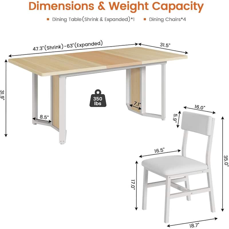 Dining Table Set 6 People Extendable Kitchen Table 4 Chairs