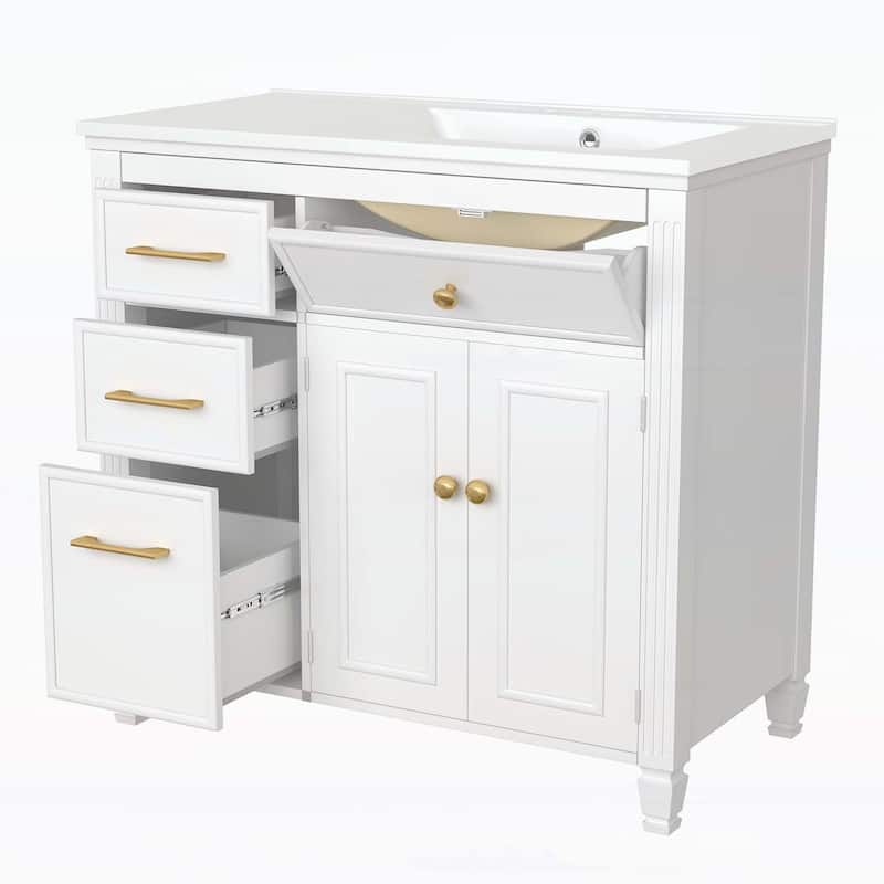 Bathroom Vanity Cabinet with Sink,with One Tip-out Drawer,3 Side Drawers,Adjustable Shelf