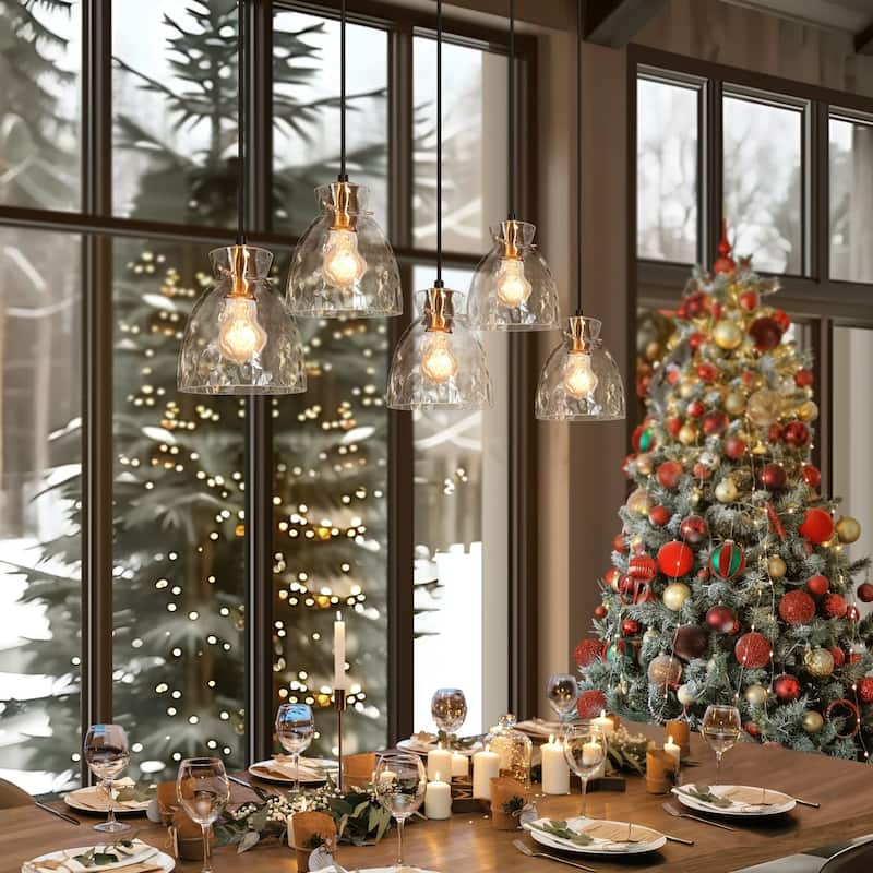 Elisie Modern Linear 40-inch Chandelier Cluster Water Glass Pendant Light Hammered Kitchen Island Bar - 40"W x 5.5"D x 12"-68"H