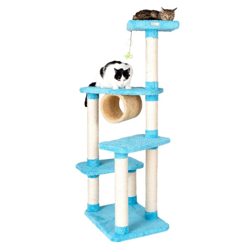 Real Wood Cat Climber, Cat Jungle Tree With Platforms, Skyblue
