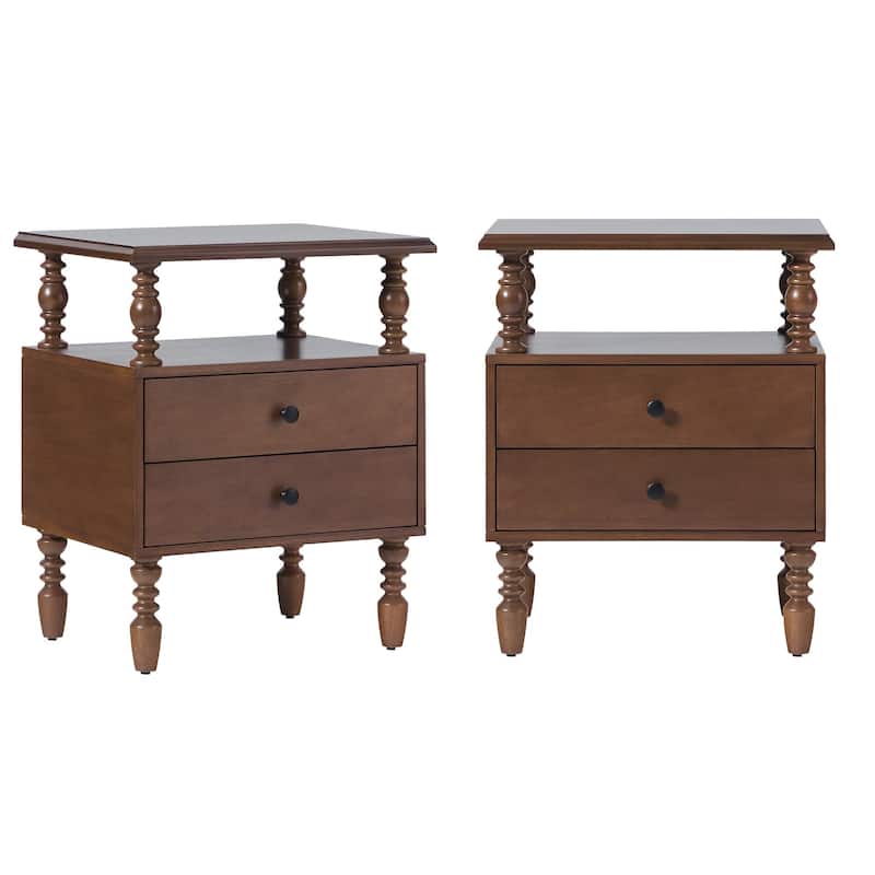 Walker Edison Easy Assembly Solid Wood 2-Drawer Nightstand (Set of 2)