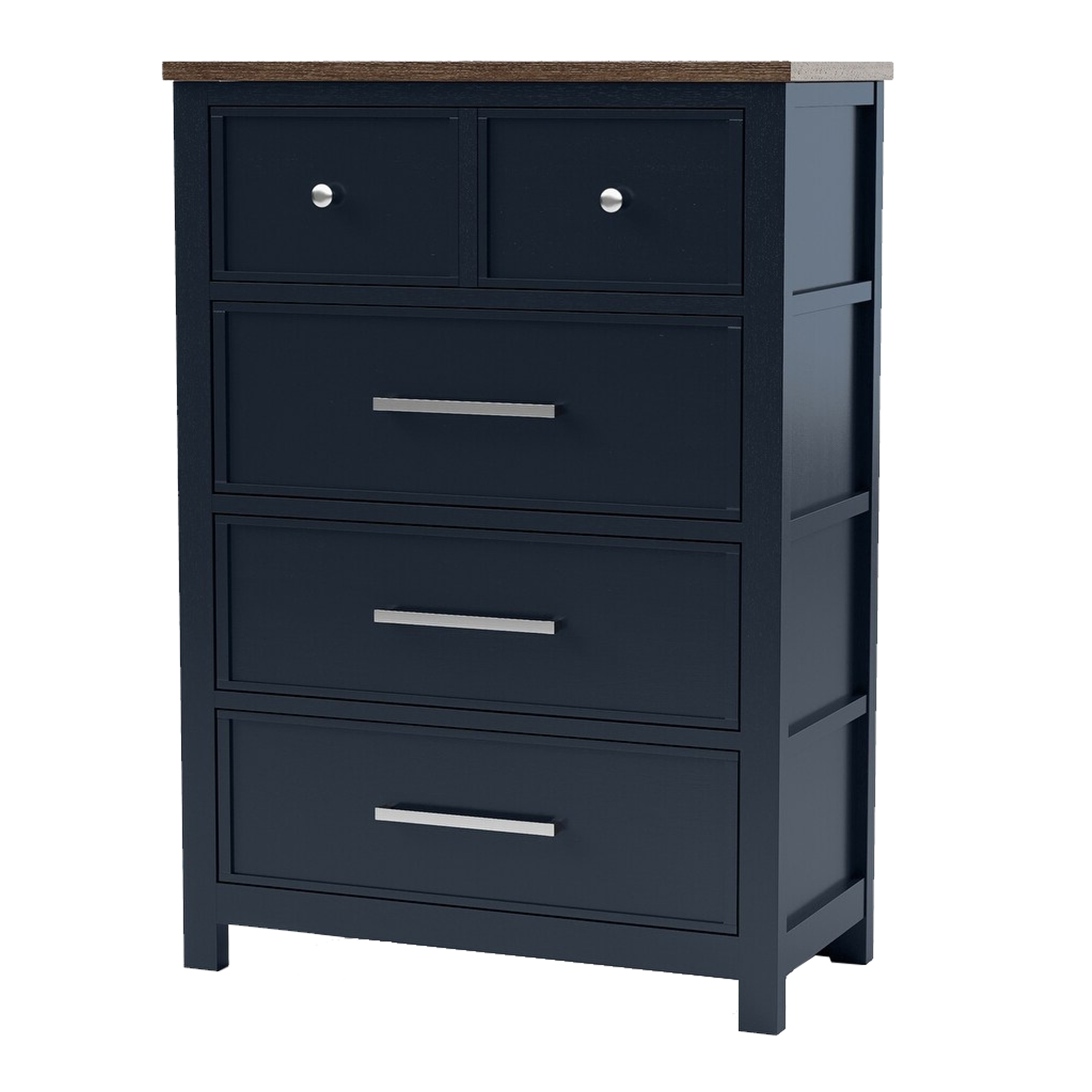 Tela Tall Dresser Chest, 5 Drawers, Metal Handles, Blue Solid Pinewood Benjara