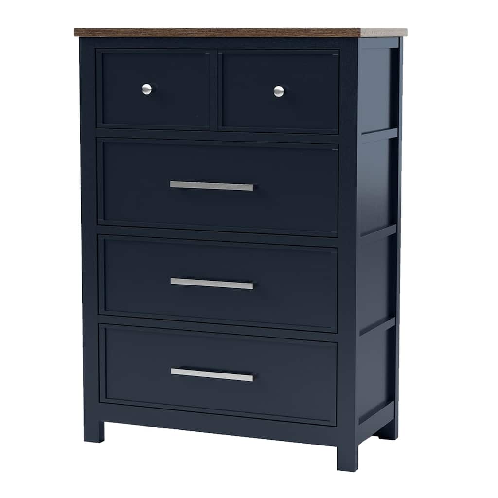 Tela Tall Dresser Chest, 5 Drawers, Metal Handles, Blue Solid Pinewood