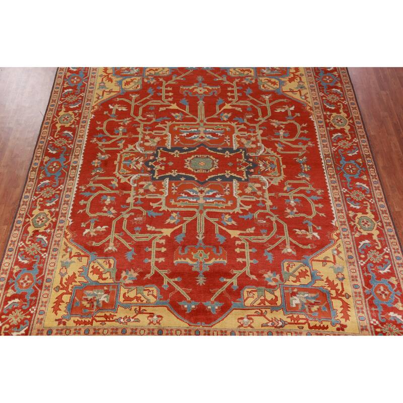 Hand Knotted Oriental 100% Wool Carpet Traditional Medallion Red Heriz (serapi) Area Rug - 14' 10'' X 11' 7''