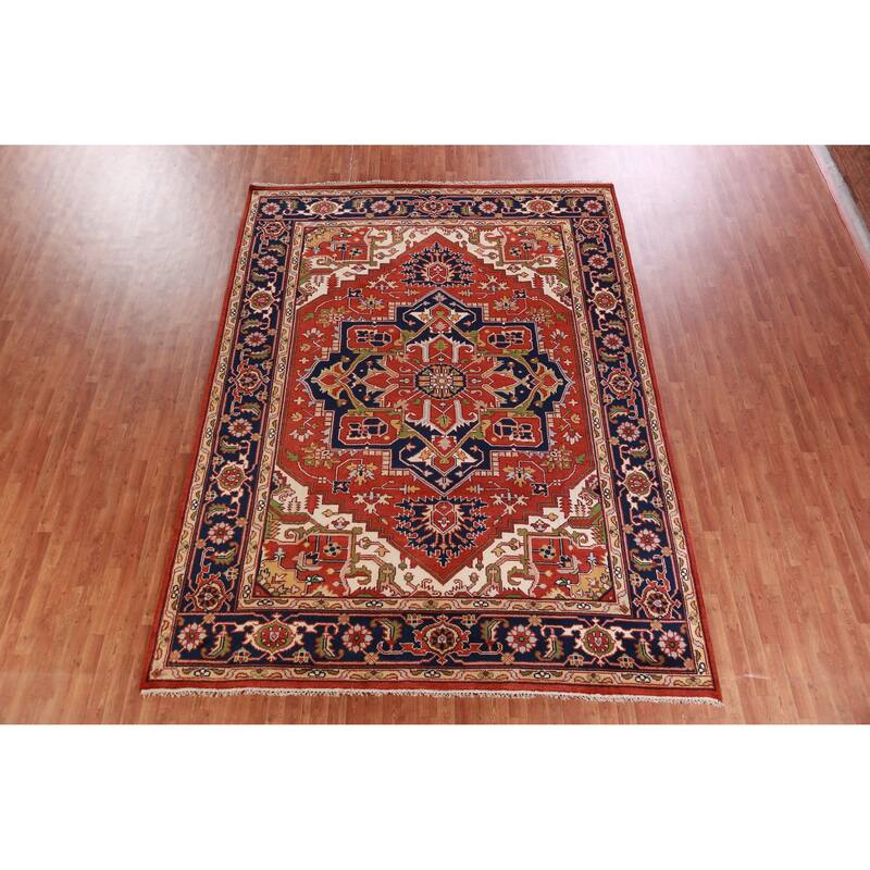 Hand Knotted Oriental 100% Wool Carpet Traditional Medallion Oranges & Rust Heriz (serapi) Area Rug - 12' 0'' X 8' 10''