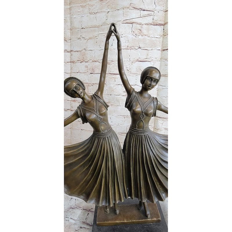 Chiparus Gemini Twin Russian Dancers Art Deco Sculpture Statue On Marble Base