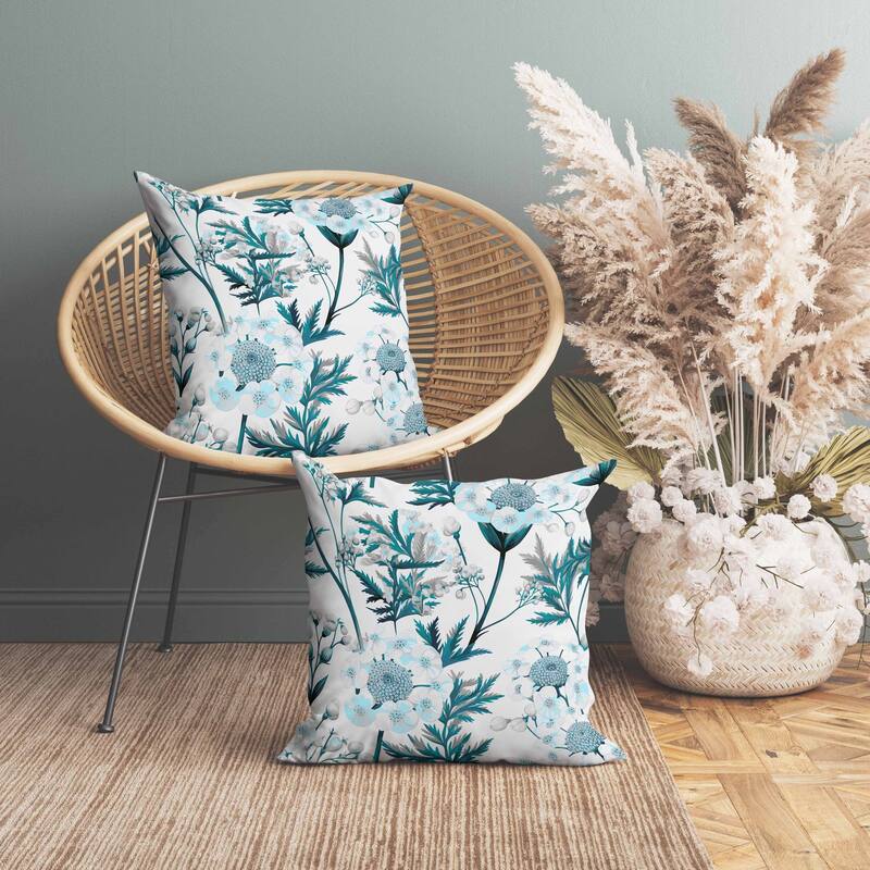 Millefolium Harmony Faux Suede Reversible Throw Pillow White and Turquoise