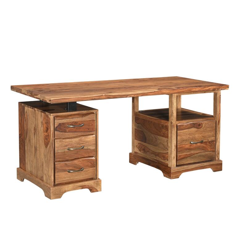 Avenue 2-piece Live Edge Solid Wood Desk Set - Brown