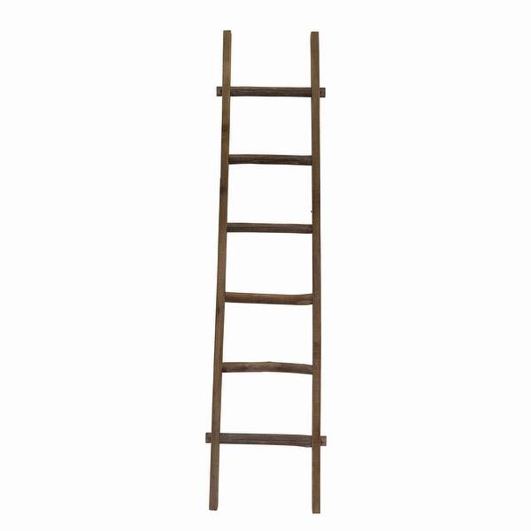 Rustic Style Wooden Decorative Ladder with 6 Rails, Brown Overstock