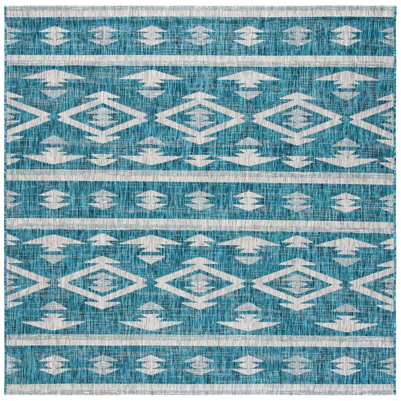 SAFAVIEH Courtyard Fraidel Indoor/ Outdoor Waterproof Patio Backyard Rug - 6'7" Square - Teal/Grey