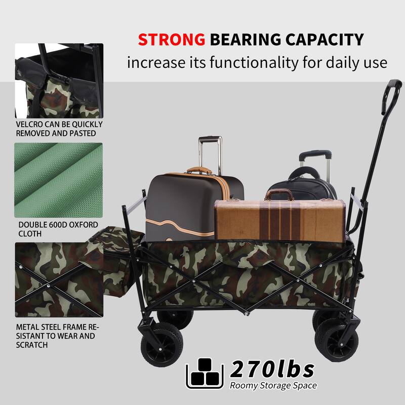 Outdoor Camping Kids Foldable Wagon,Portable Beach Trolley Cart with Removable Canopy