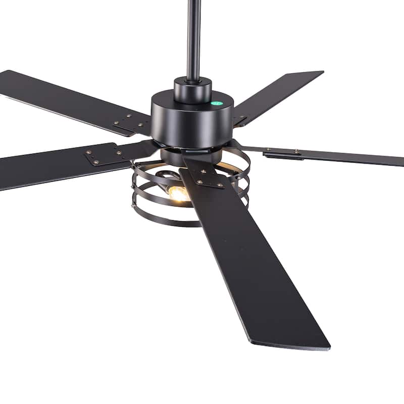Vaczon 52" Industrial Reversible Wood 5-Blade Black Ceiling Fan with Light and APP Control