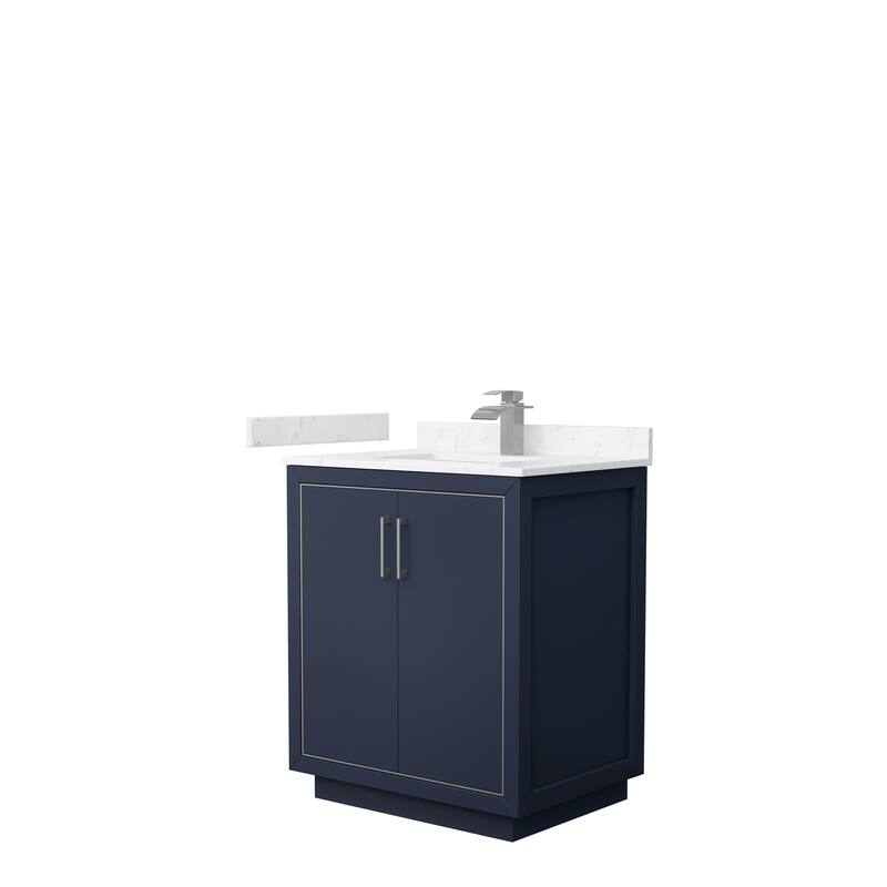 Icon Single Vanity Set, Cultured Marble Top, No Mirror - 30-Inch Single - Dark Blue, Nickel Trim,Carrara Cultured Marble Top