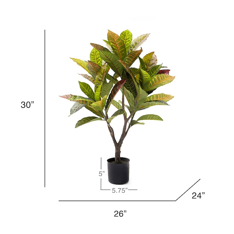 2.5ft Artificial Croton Rubber Plant Fiddle Leaf Fig Tree in Black Pot - 30" H x 26" W x 24" DP
