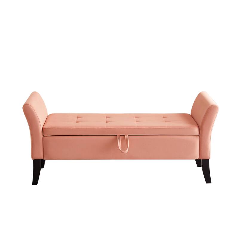 Bed Storage Bench with Curved Arms and Solid Wooden Legs