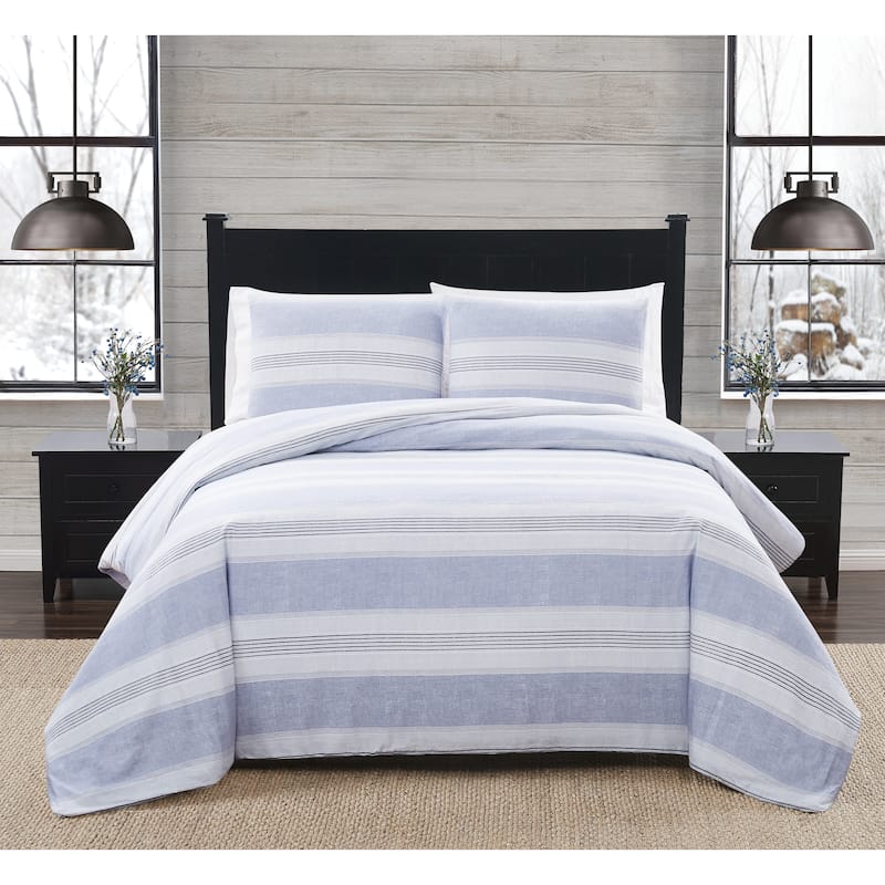 London Fog Printed Cotton Flannel 3 Piece Duvet Cover Set