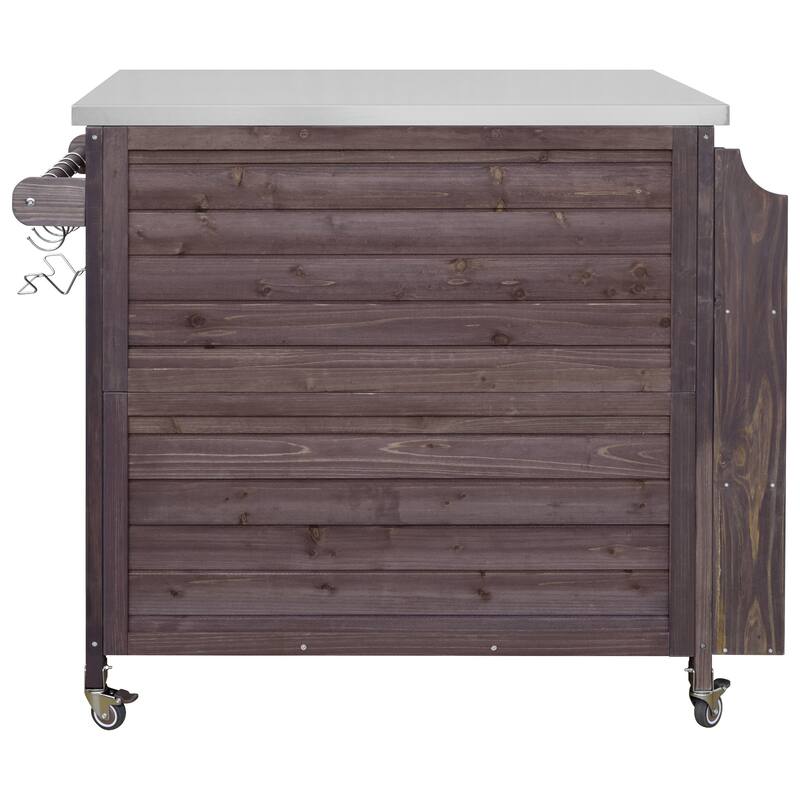 42.1" Outdoor Kitchen Island with Stainless Steel Top, Outdoor Grill Cart with Storage Cabinet and Adjustable Shelf