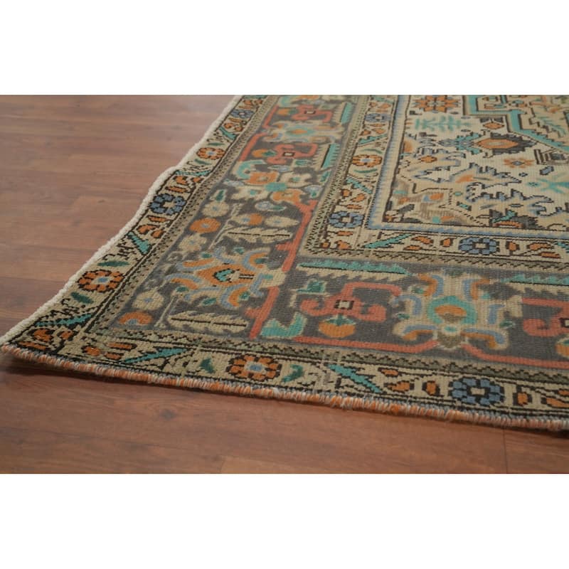 Hand Knotted Oriental 100% Wool Carpet Traditional Floral Beige & Ivories Tabriz Area Rug - 11' 1'' X 8' 0''