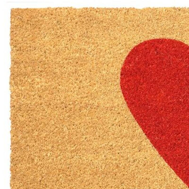HomeRoots 24" X 36" Brown And Red Heart Outdoor Coir Door Mat - 24.00' X '36.00