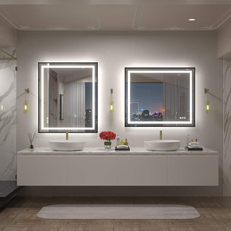 Black Metal Framed LED Front Light and Backlit Anti-Fog Wall Bathroom/ Vanity Mirror
