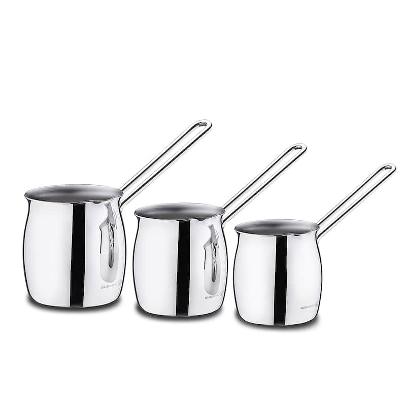 3 Piece Stainless Steel Turkish Coffee Pot Set in Silver