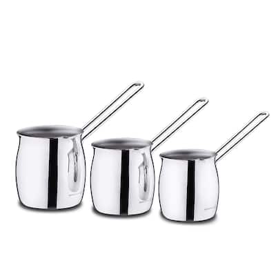 3 Piece Stainless Steel Turkish Coffee Pot Set in Silver