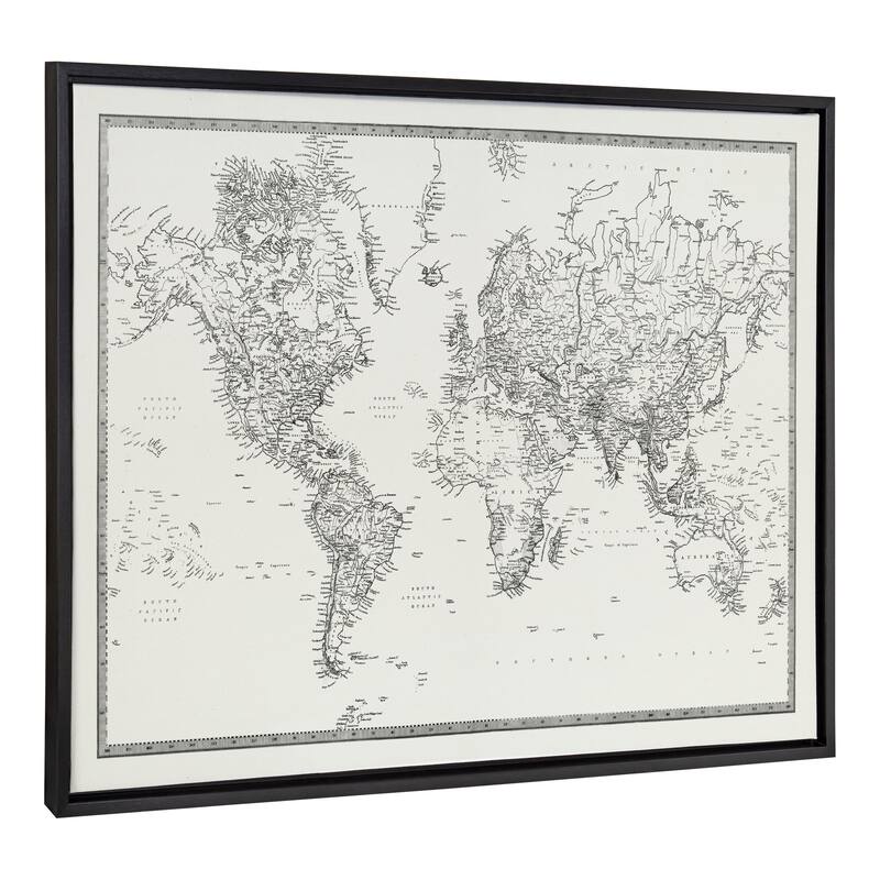 Kate and Laurel Sylvie BW World Map Canvas by Creative Bunch Studio - 28x38 - Plastic - Black