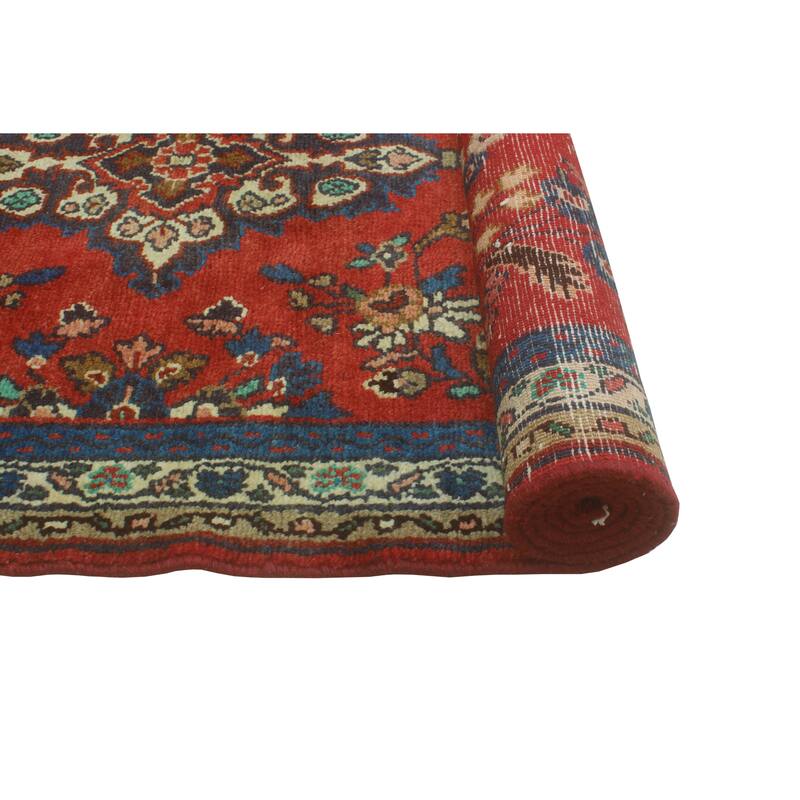 Fine Vintage Distressed Alger Red/Blue Runner - 3'5" x 10'0"