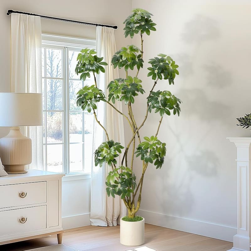 Artificial Umbrella Schefflera Tree, Fake Plant for Home Decor - 7 FT