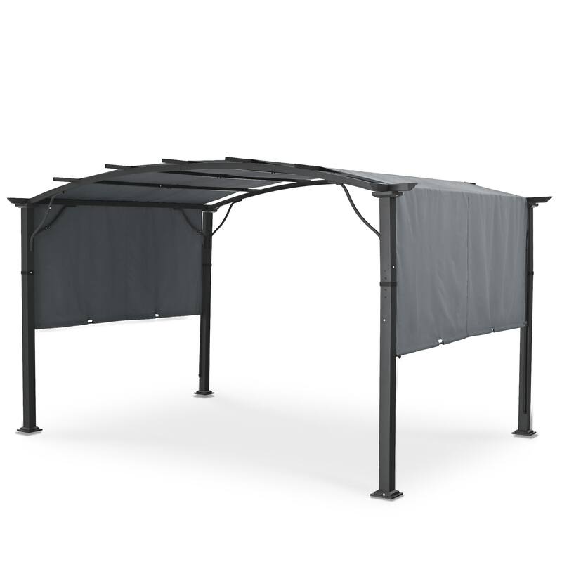 Aluminum Outdoor Pergola with Slightly Arched Canopy and Retractable Shade