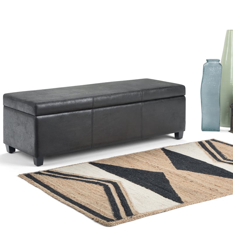 WYNDENHALL Franklin 48-in. Wide Contemporary Rectangular Storage Ottoman - Distressed Black