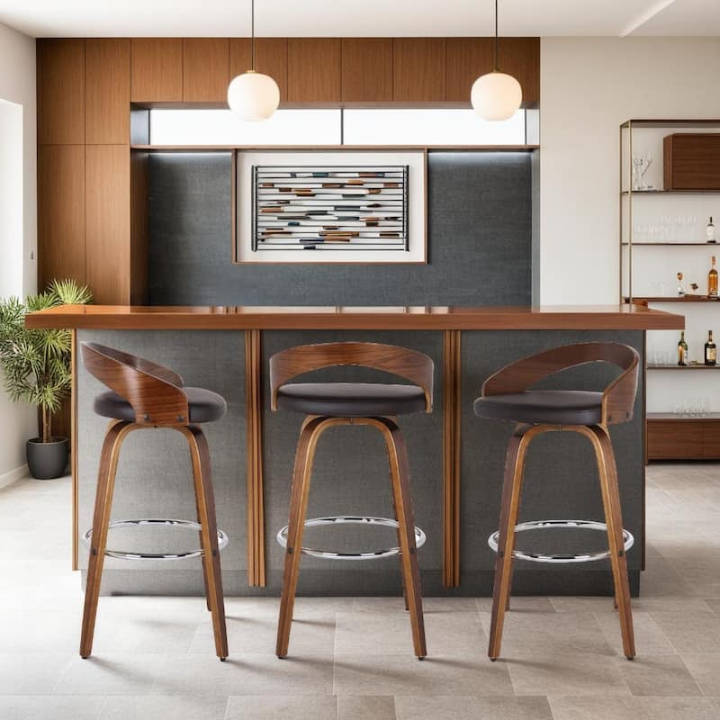 Carson Carrington Solavagen Mid-Century Modern Swivel Counter or Bar Stool - Brown & Walnut - Bar Height