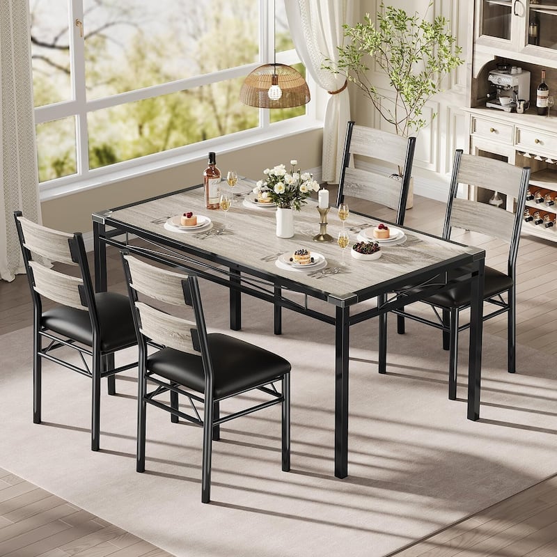 5-Piece Modern Space-Saving Dining Table Set for Small Space, Dining Room, Apartment - Grey
