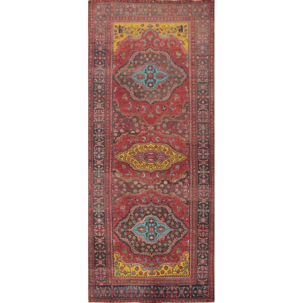 Hand Knotted Oriental 100% Wool Carpet Traditional Floral Red Tabriz Runner Rug - 10' 9'' X 3' 10''