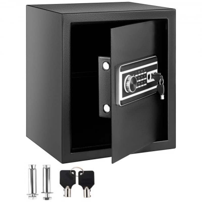 Black Steel Safe with Key, Fingerprint, Digital Lock and Wall Mounted - 48 L
