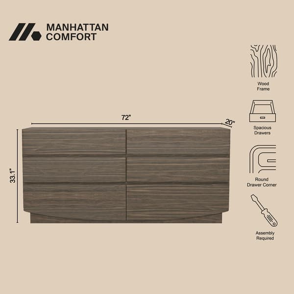 dimension image slide 2 of 3, Manhattan Comfort Ardea 72" Dresser (6-Drawer)