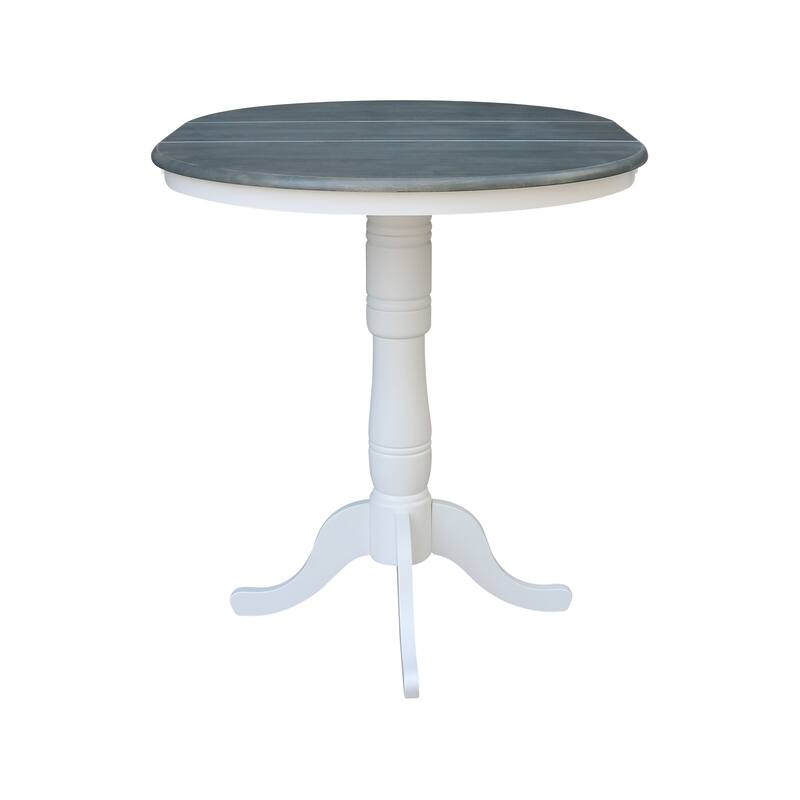 36" Round Top Pedestal Table With 12" Leaf - White/Heather Gray - N/A