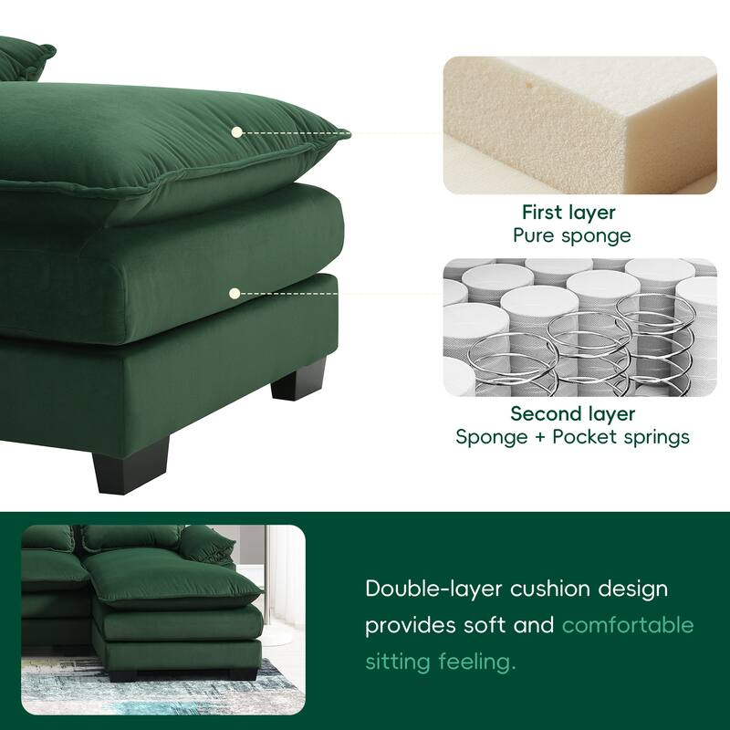 Merax Modern U-shaped Sectional Sofa with Waist Pillows, and Chaise Lounge