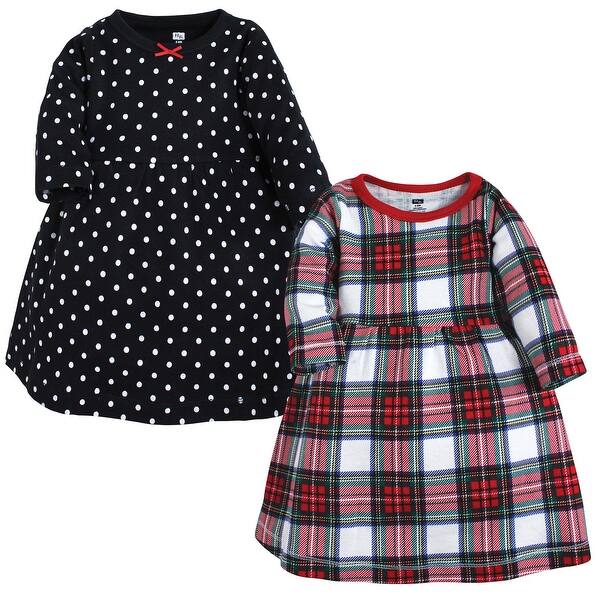 slide 1 of 1, Hudson Baby Infant and Baby Girl Cotton Dresses, White Tartan 0-3 Months - White Tartan