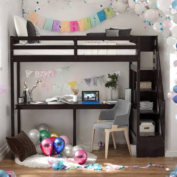 slide 2 of 13, Modern Twin Size Loft Bed With Storage Staircase And Built-in Desk,Space-saving Functionality,For Bedroom