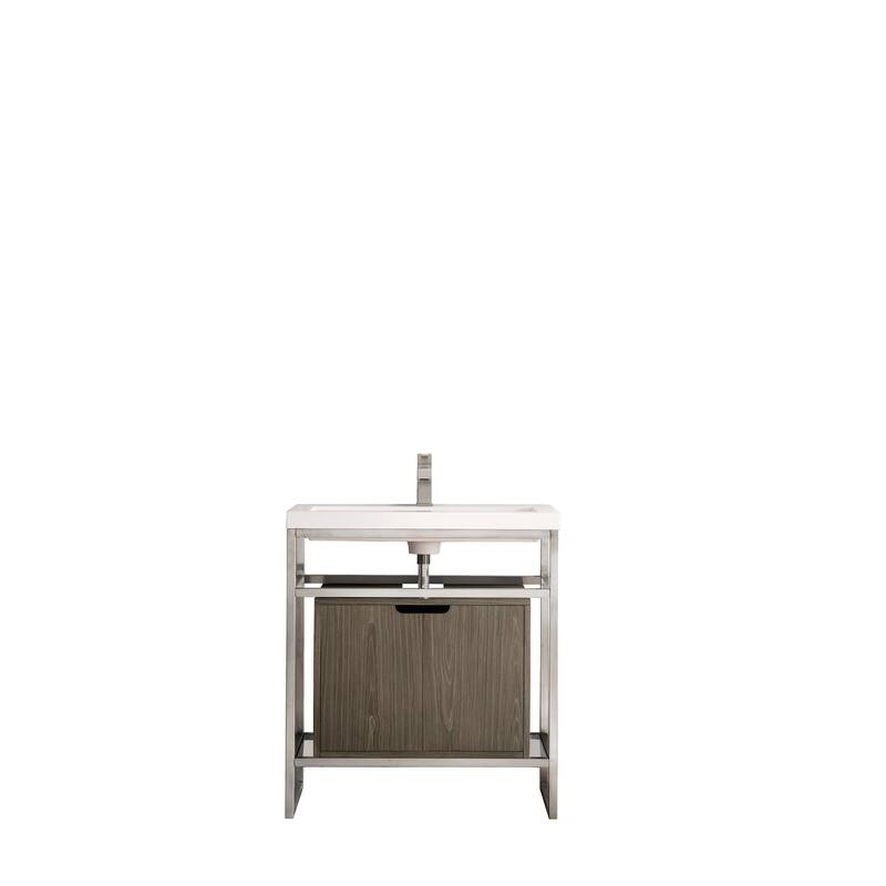 James Martin Vanities Boston 31.5" Stainless Steel Sink Console, Brushed Nickel w/ White Glossy Composite Stone Top