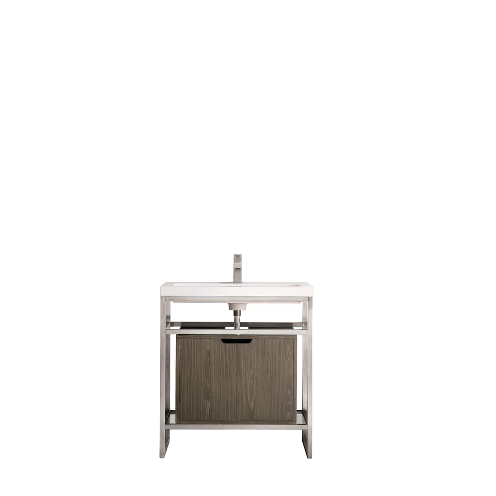 James Martin Vanities Boston 31.5" Stainless Steel Sink Console, Brushed Nickel w/ White Glossy Composite Stone Top