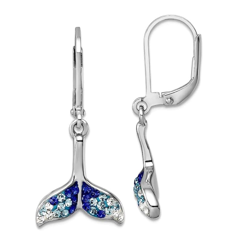 Curata 925 Sterling Silver Blue Crystal Nautical Starfish, Whales Tail or Seahorse Leverback Earrings - Seahorse
