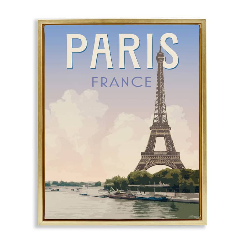 Stupell Paris Tower Landmark Framed Floater Canvas Wall Art Design By Victoria Barnes - 25 x 31 - Gold